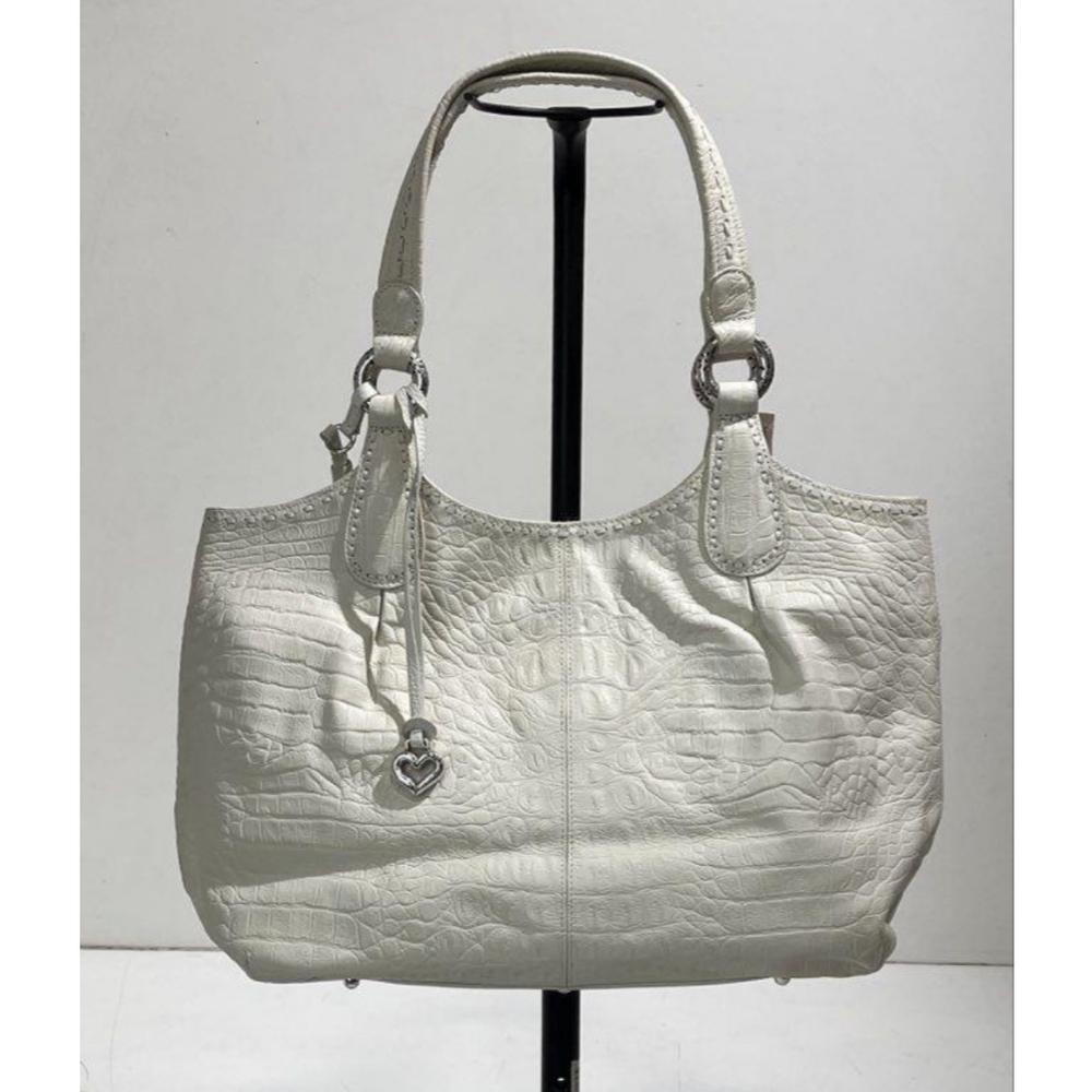 Brighton White Cream Alexandra Croc-Embossed Leather Tote NWT